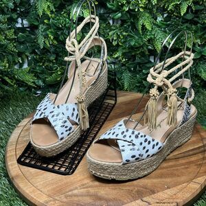 Luiza Barcelos Women Sandals 7‎ Animal Print Platform Espadrille Ankle Wrap 1706